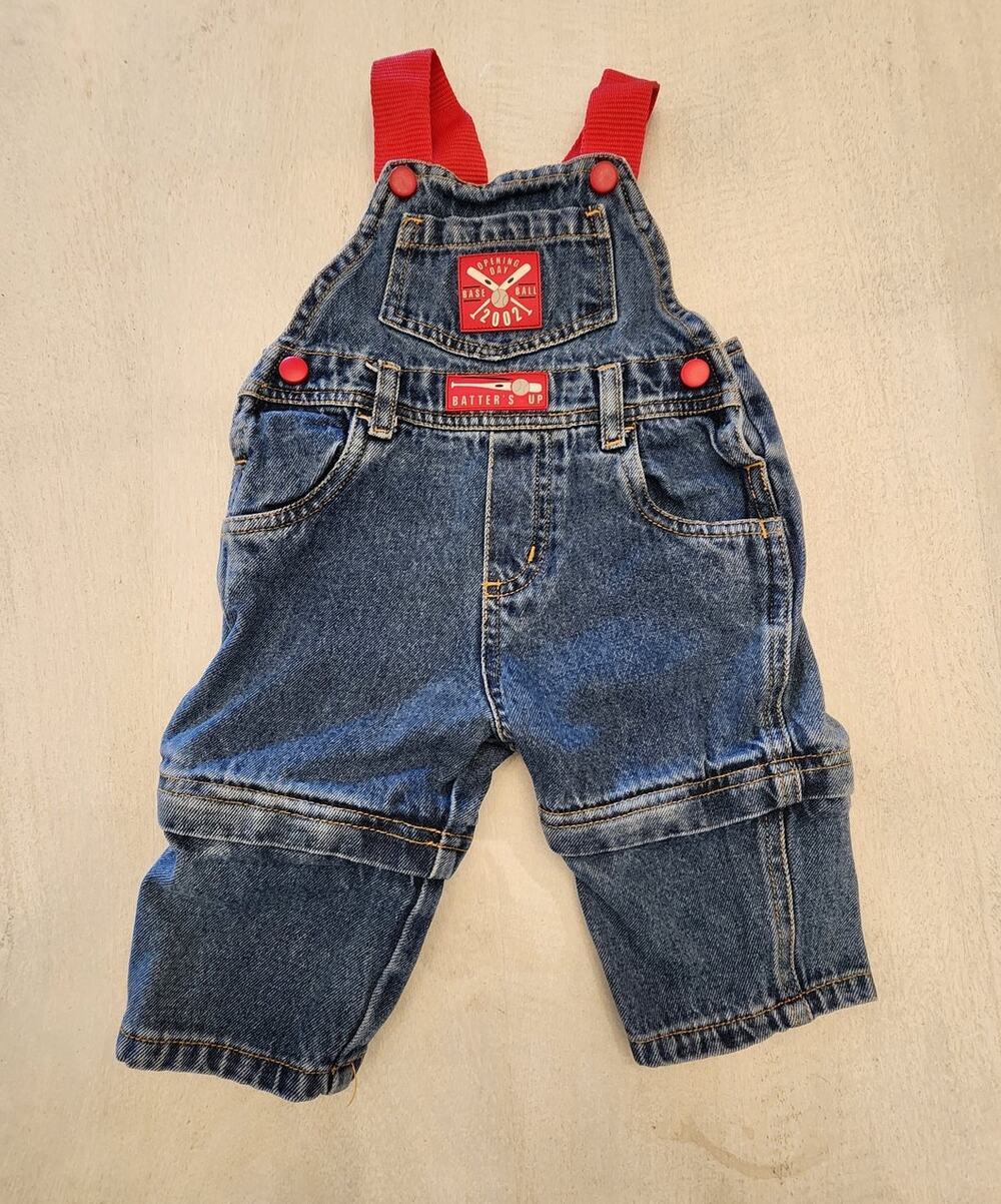 VTG Miniwear Baby Boy's Overalls Baseball Theme Blue Denim SZ 6-9Months